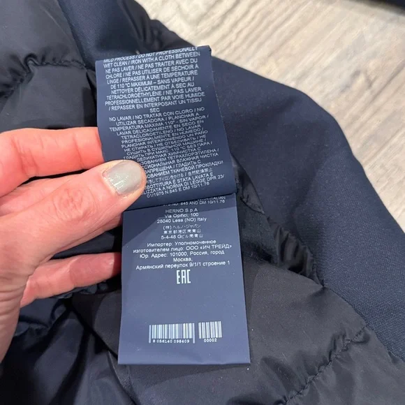 Herno Women's Navy Blue Removable Windblocker Hooded Down Coat Jacket Size M 44 - Picture 13 of 16